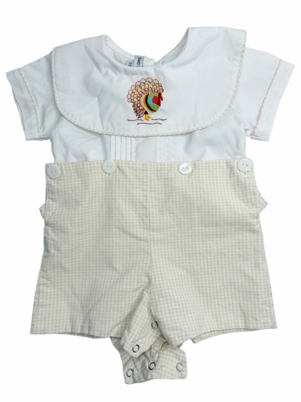 SWEET DREAMS Preppy Embroidered Thanksgiving Turkey Bib Top Jon Jon Size 6-9Mos